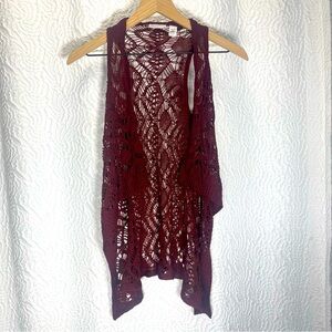 FULL TILT Maroon Crochet Open Front Vest - Girls Size Small (7/8)